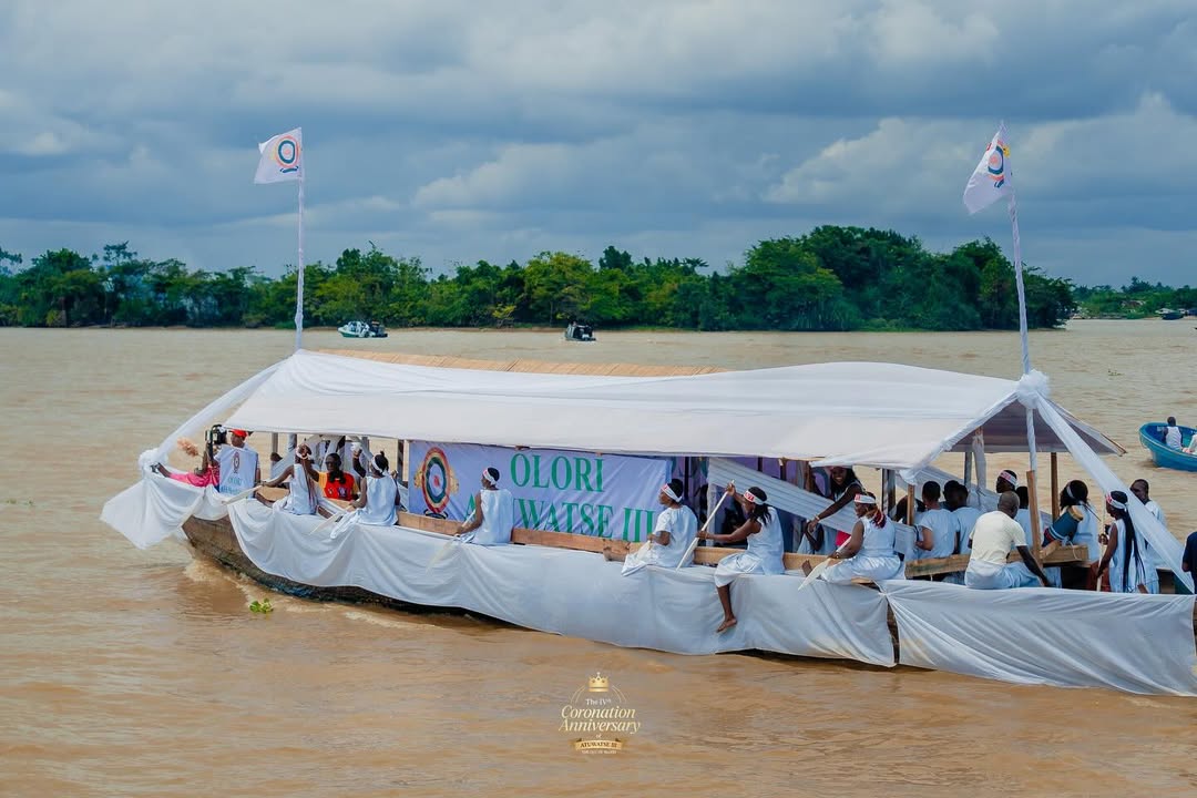Traditional boats adorned with regalia
