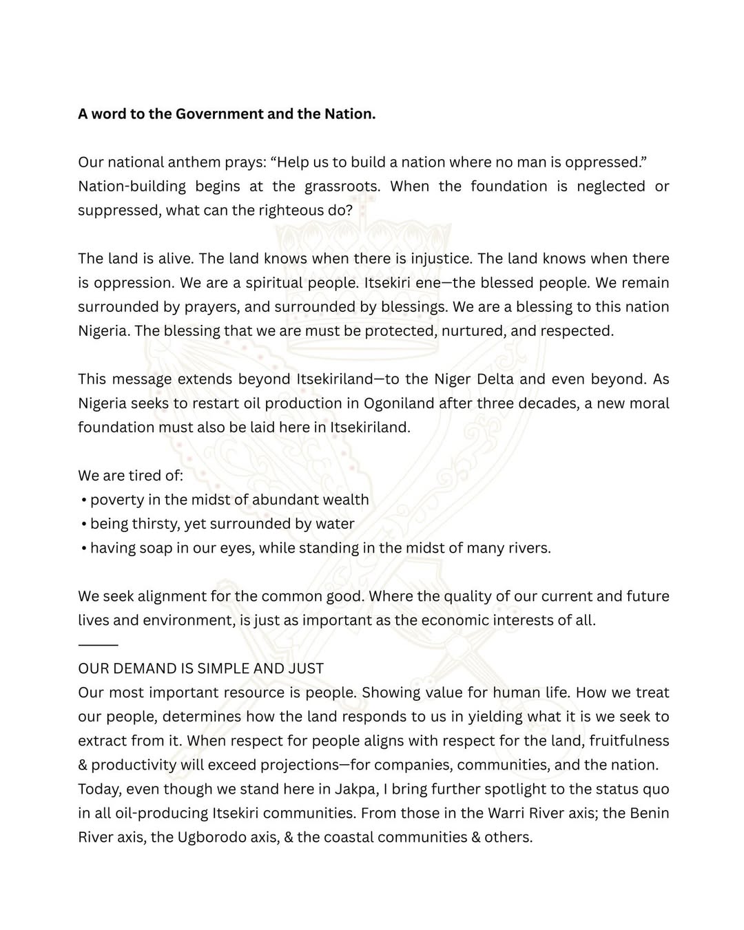 A Statement of Truth, Responsibility and Resolve