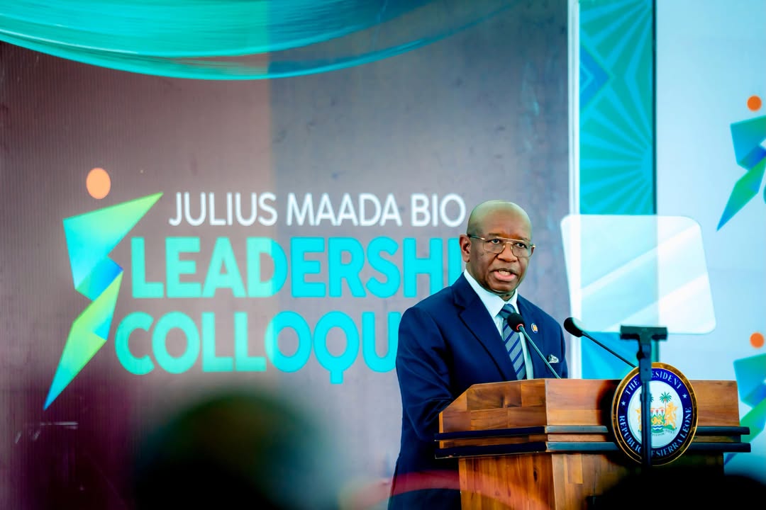 President Julius Maada Bio speaking at the leadership colloquium